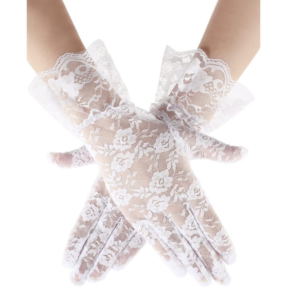 Women's Short Lace Courtesy Elegant Gloves White Wedding Dinner Opera Parties